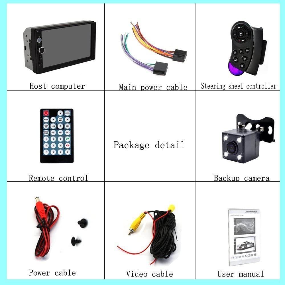Podofo Double Din Car Stereo Audio Radio, 7" Touchscreen Digital LCD Monitor, Bluetooth Handsfree, Mirror Link, MP3/USB/SD/FM, with Backup Camera & Wireless Remote Control & Steering Wheel Control