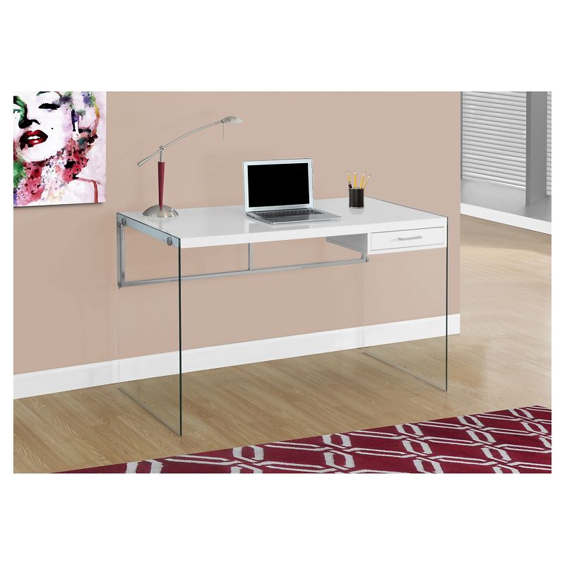 Tempered Glass Computer Desk - Glossy White - EveryRoom