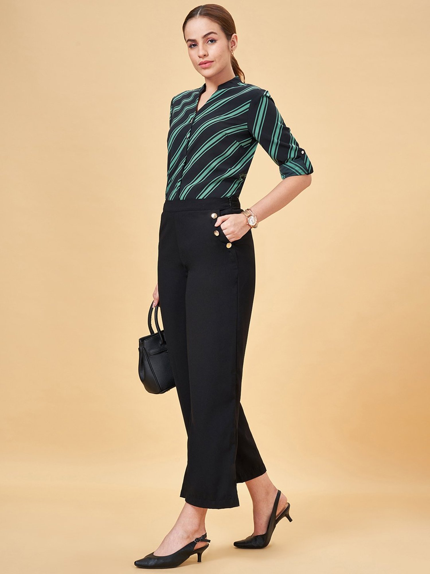 Annabelle by Pantaloons Black Striped Top