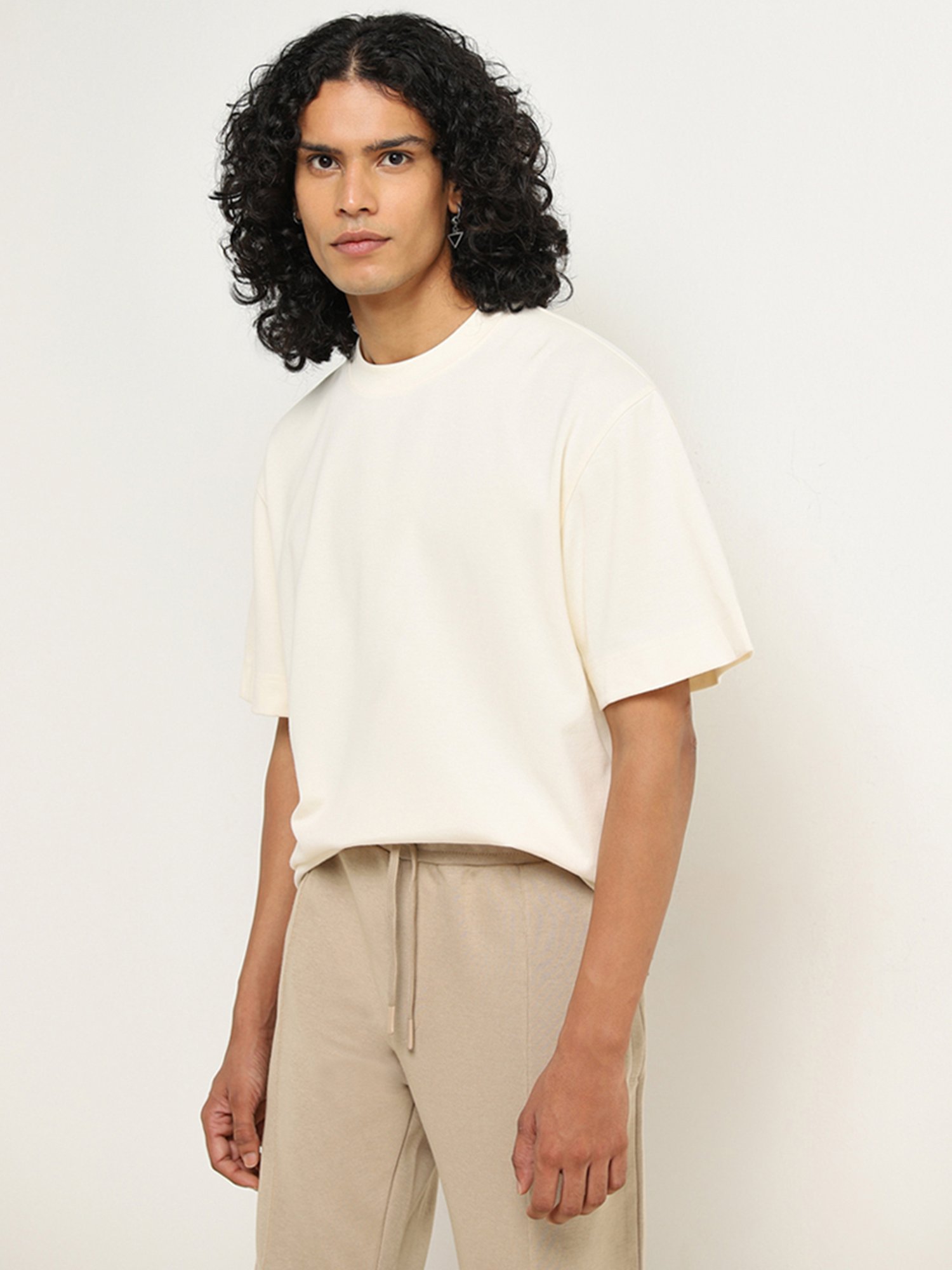 Studiofit by Westside Light Yellow Solid Relaxed-Fit T-Shirt