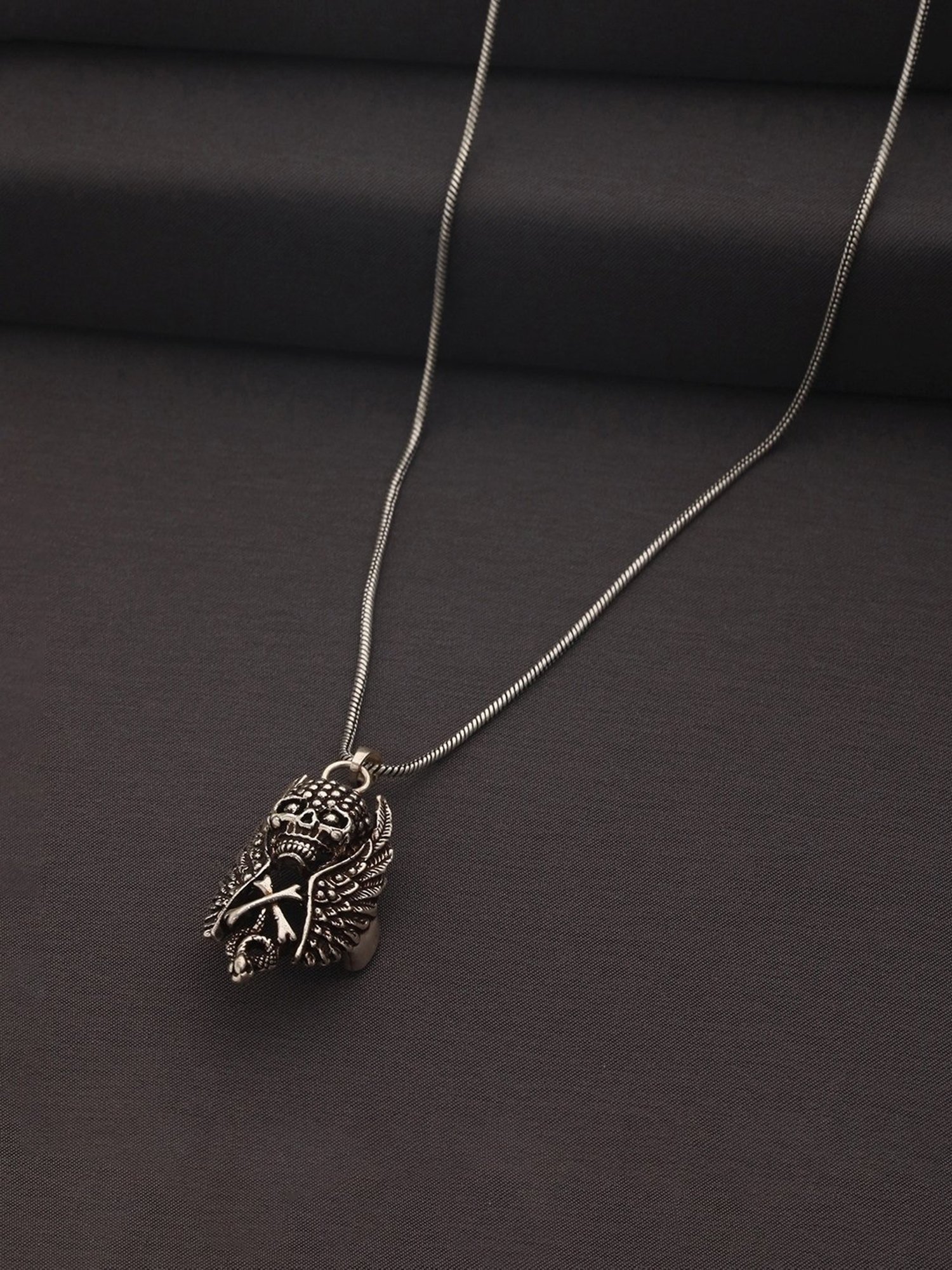 Bold by Priyaasi Winged Skull Black Casual Pendant With Chain for Men