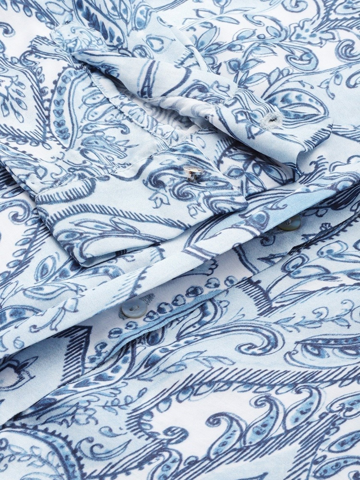 Label Ritu Kumar Blue Satin Printed Asymmetric Satin Shirt