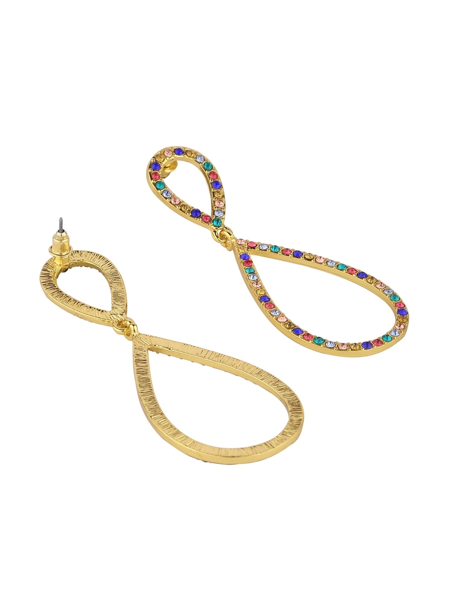 Lilly & Sparkle Gold-Toned Multi-Stoned Drop-Shaped Dangler Earrings