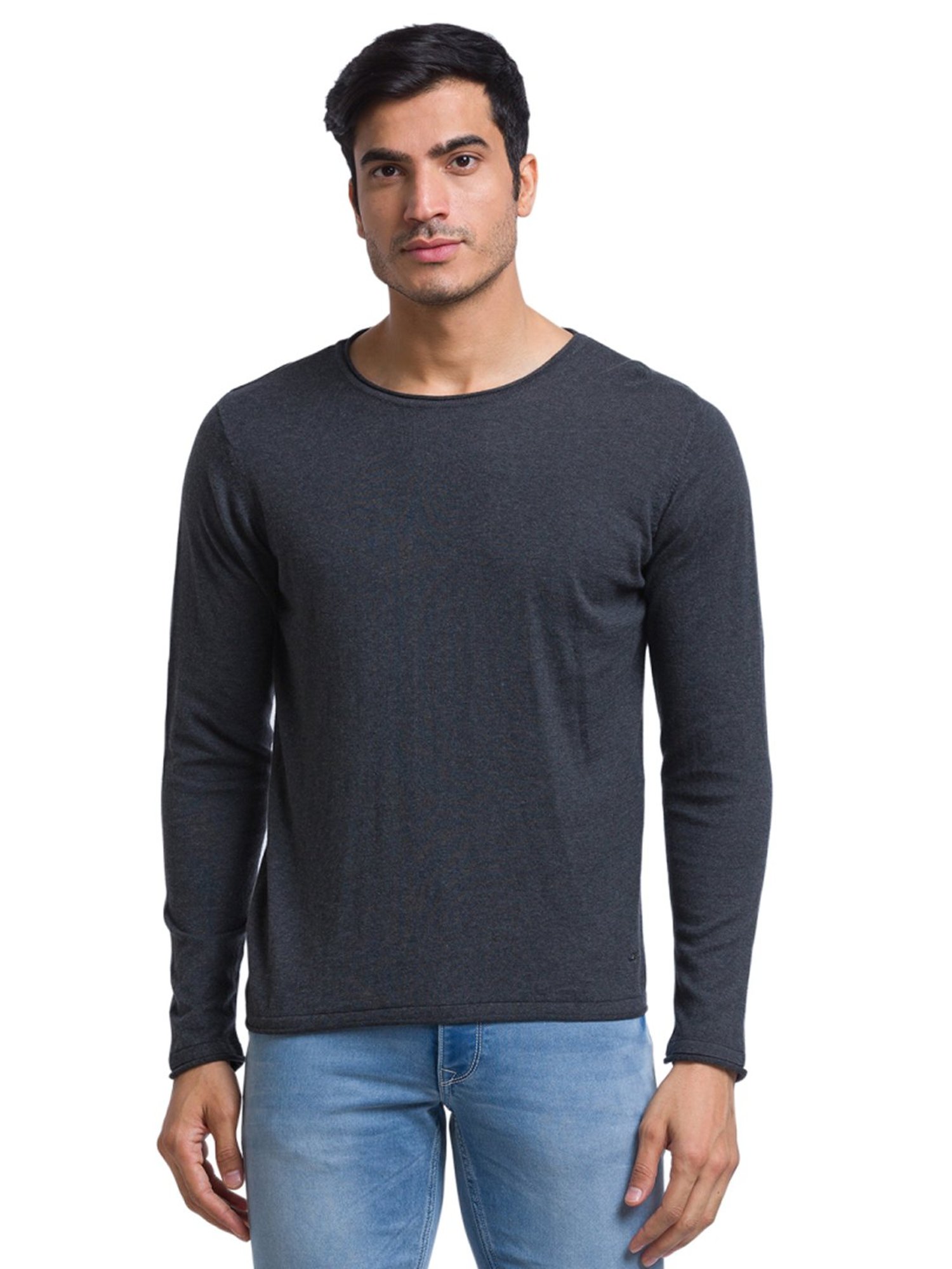 Parx Grey Cotton Regular Fit Sweaters