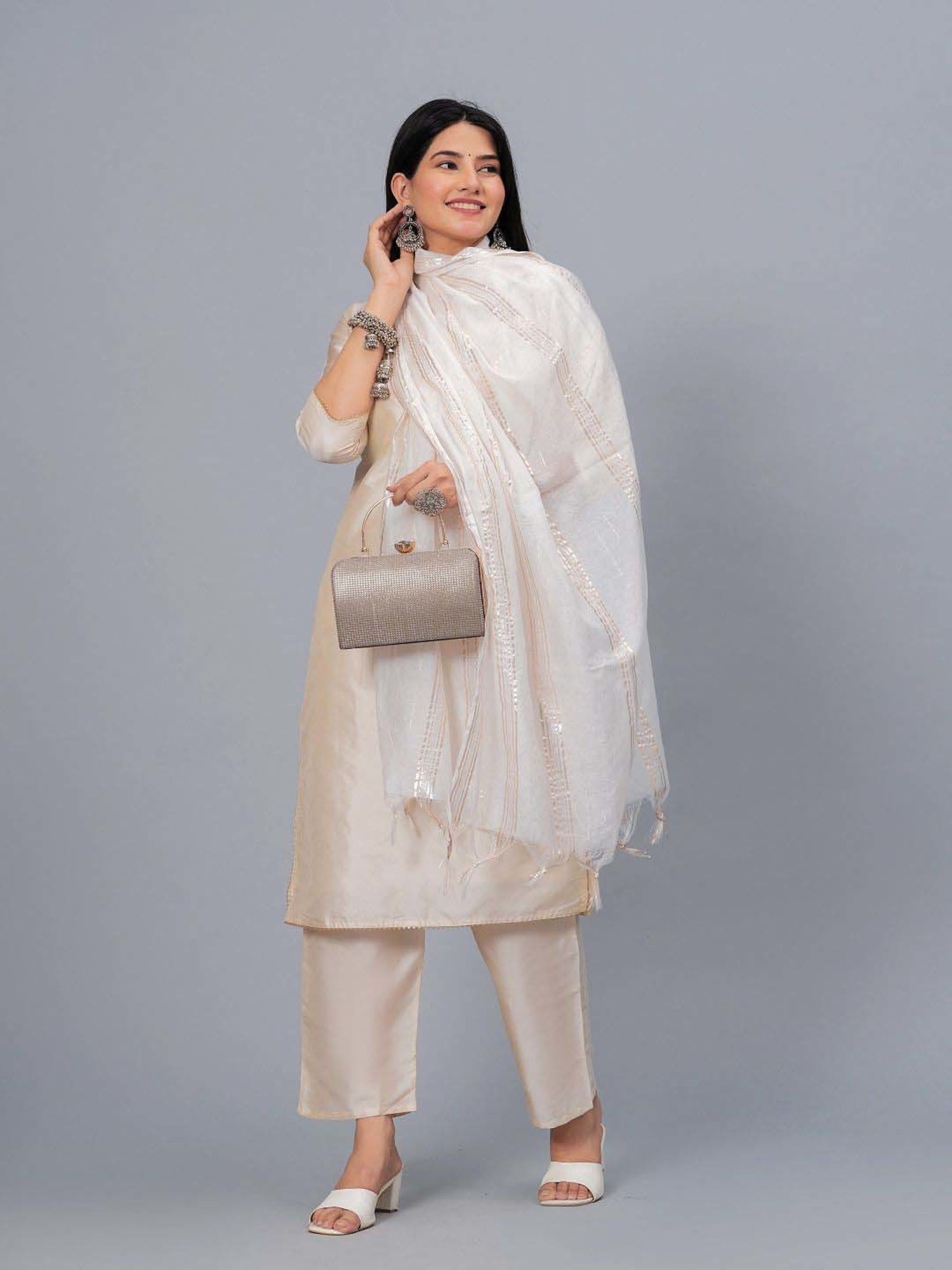 Stylum White Striped Dupatta