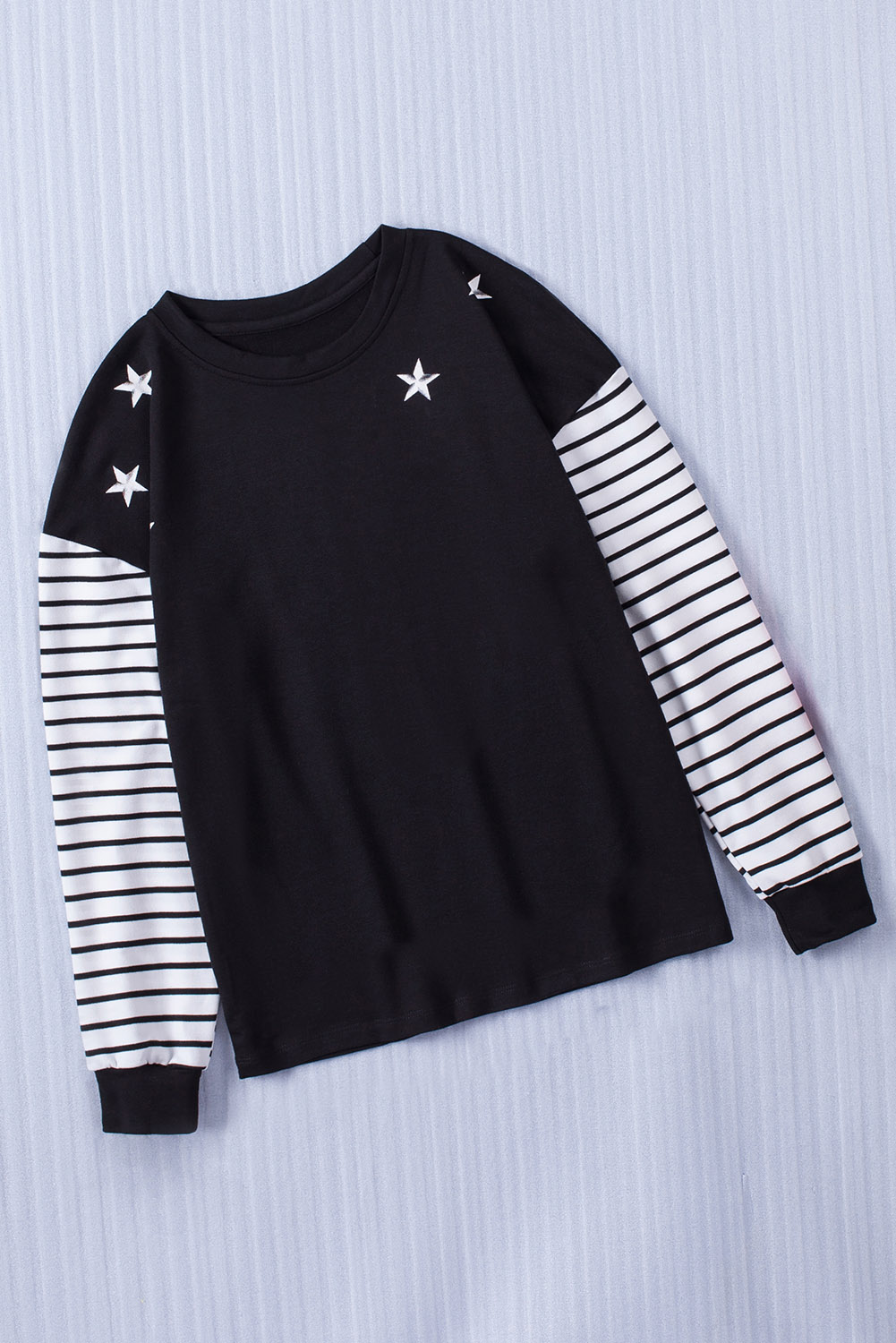 Blank Sweatshirt - Black Striped and Stars Print Long Sleeve T-Shirt Customized