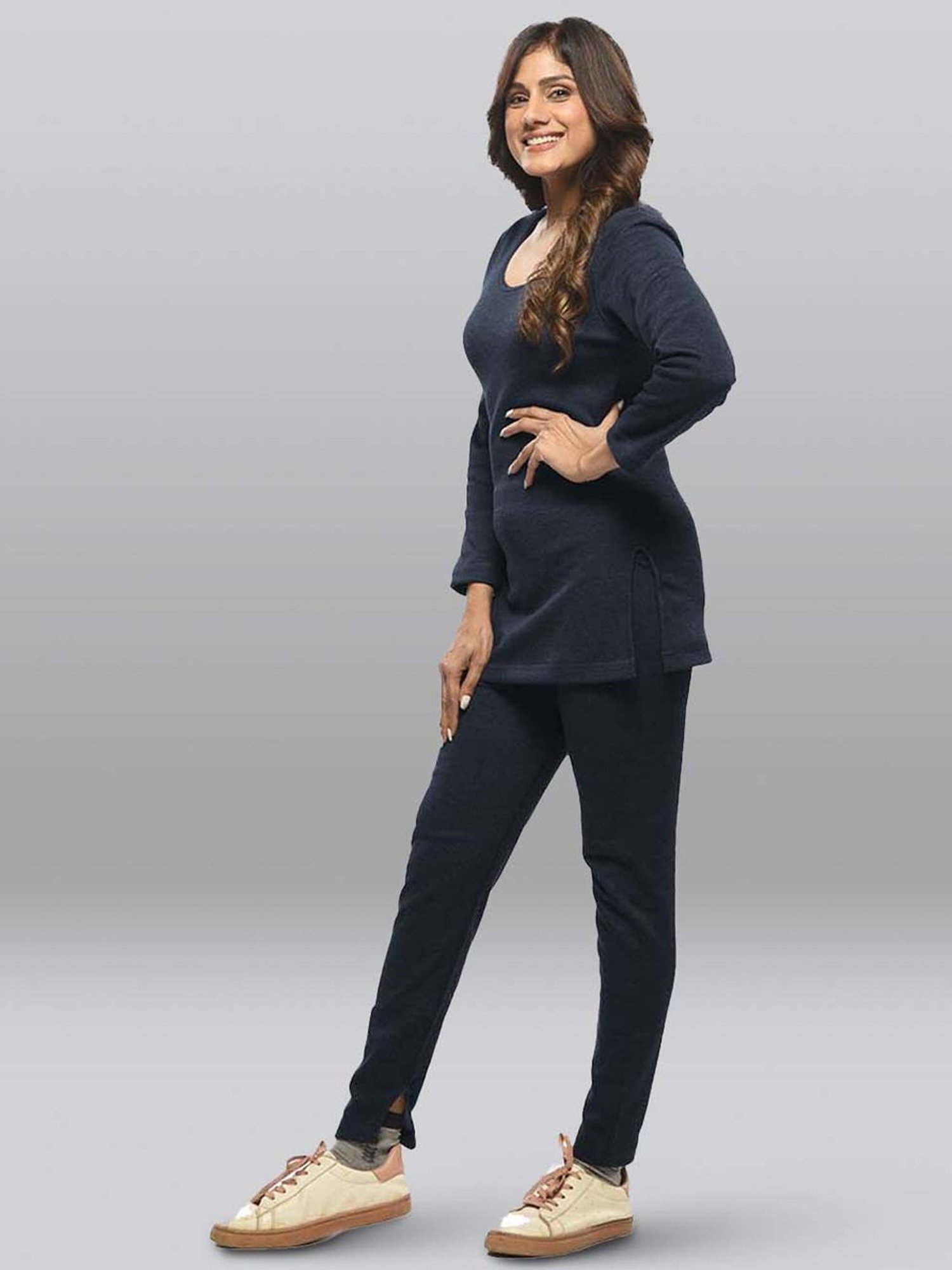 LUX Inferno Navy Plain Long Top Leggings Set - Pack Of 2