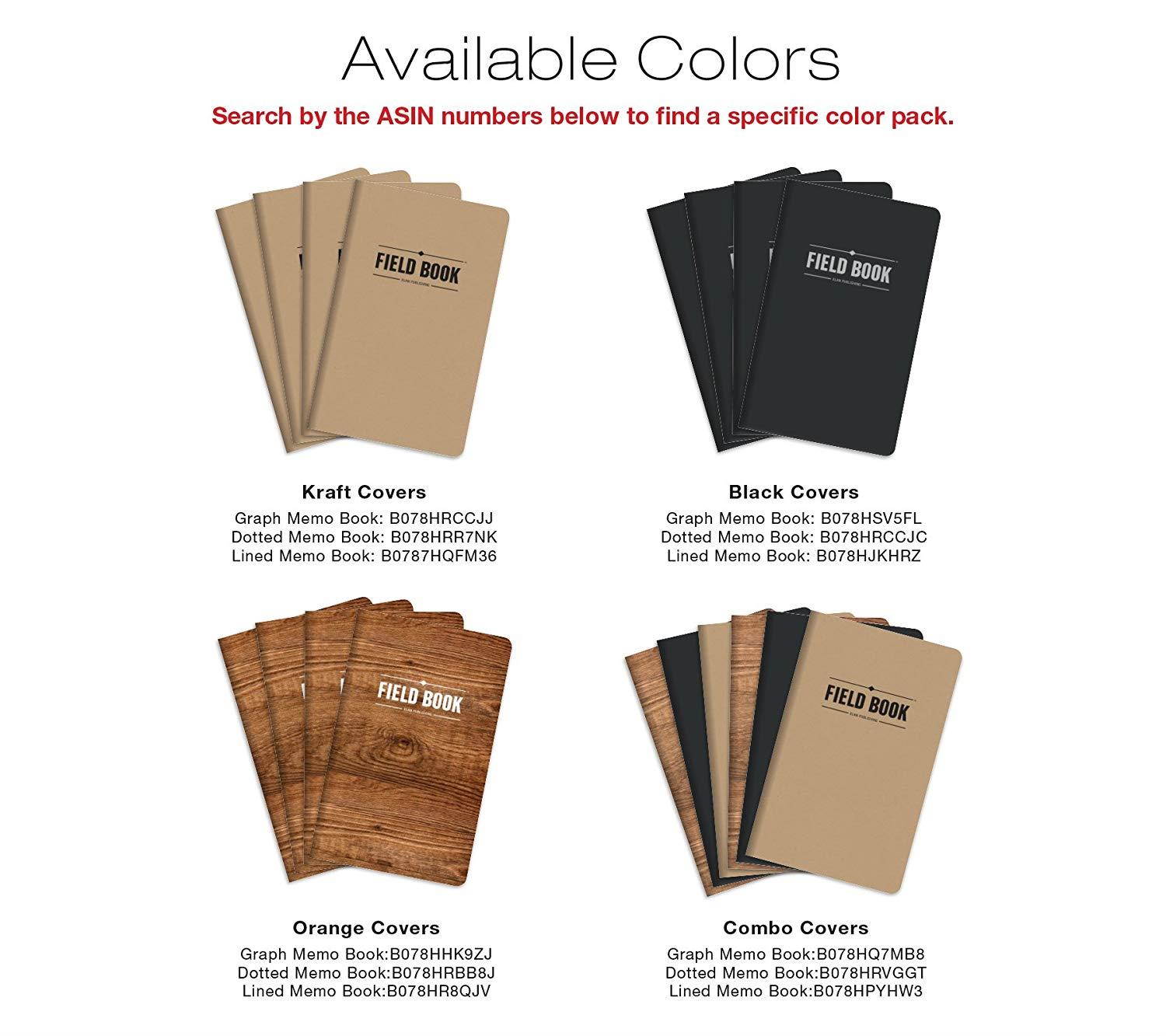 Field Notebook - 5"x8" - Combo Colors - Dot Graph Memo Book - Pack of 6