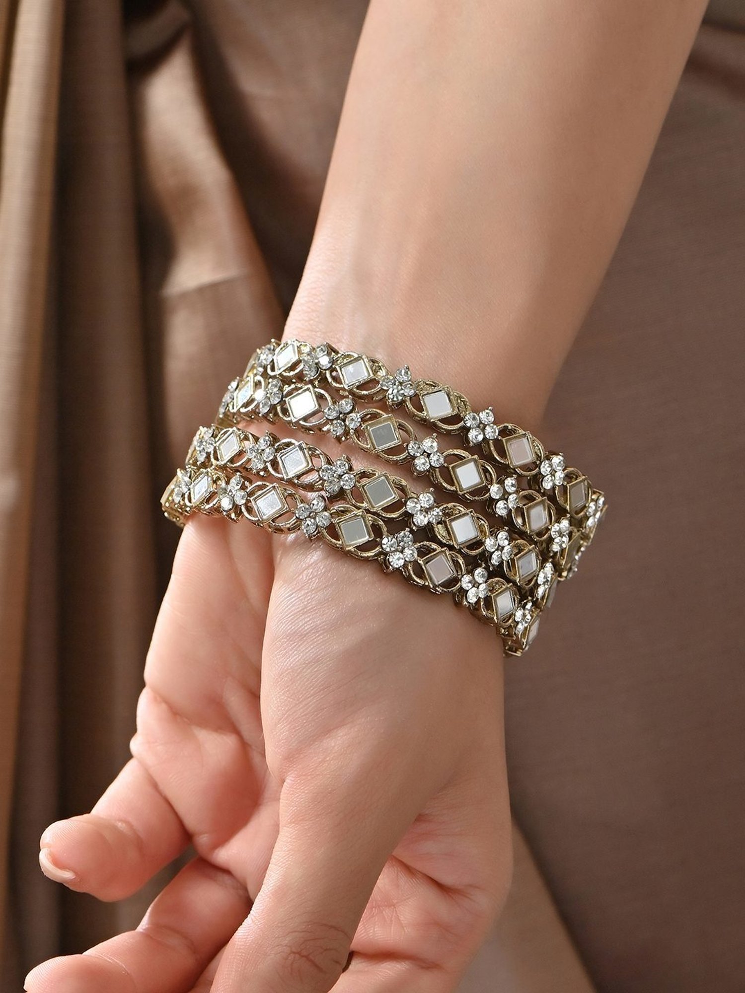 Fida Gold Plated and Kundan Mirror Bangle for Women Set of 4