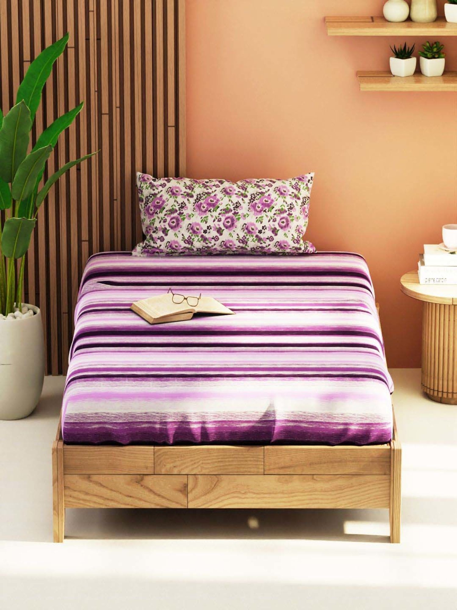 Bianca Bagator Purple 152 TC Micro Fabric Single Bedsheet with 1 Pillow Cover