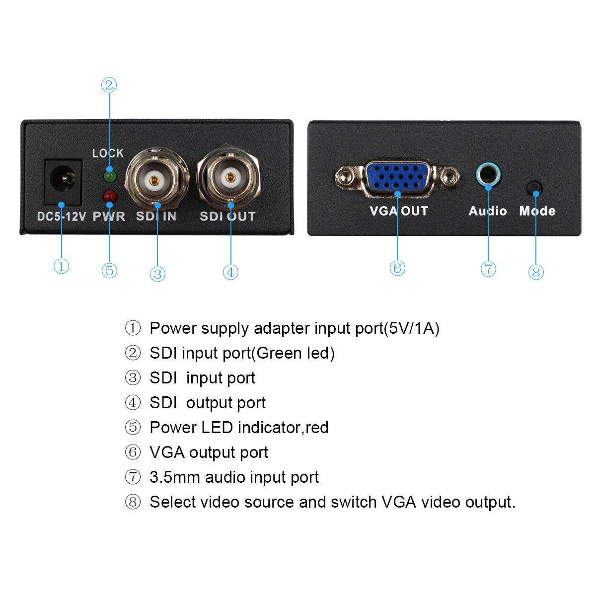 Wiistar SDI to VGA Audio Converter Support 1080P for VGA SDI Monitor