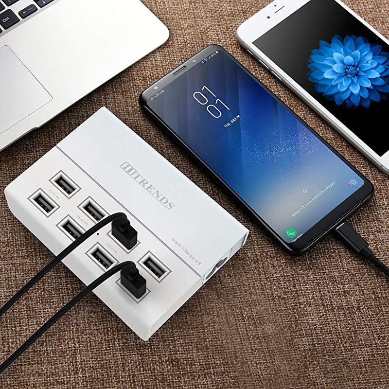 USB Charger  8 Ports Charging Station 50W10A Multi Port USB Charging Hub for Multiple Devices 5ft Cord White