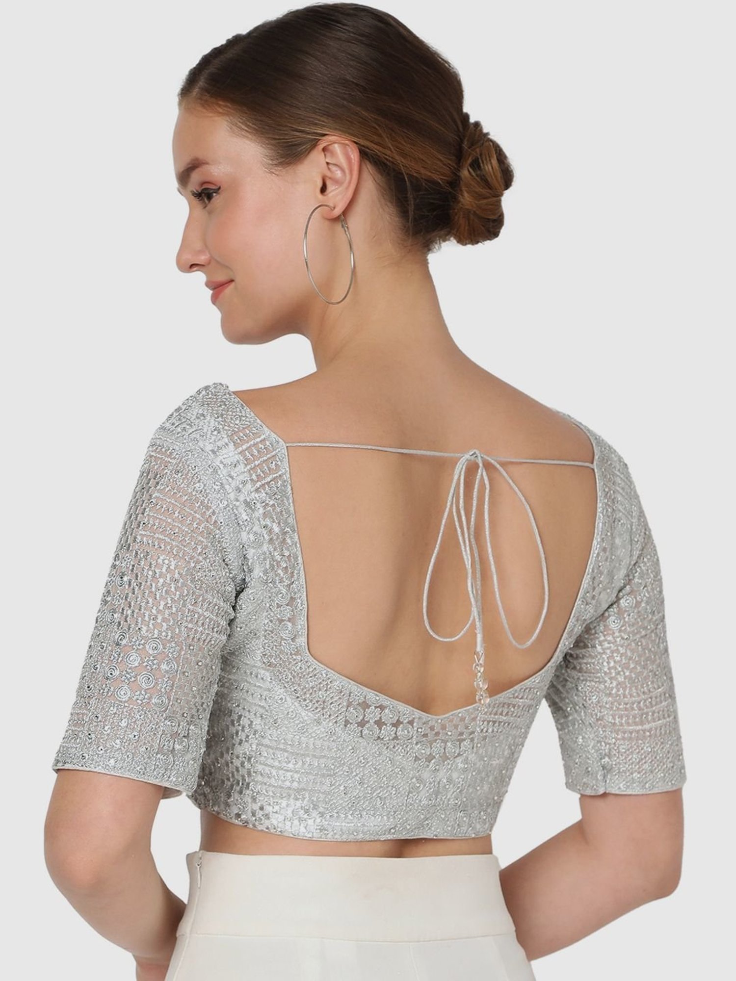 Salwar Studio Silver Embroidered Readymade Blouse