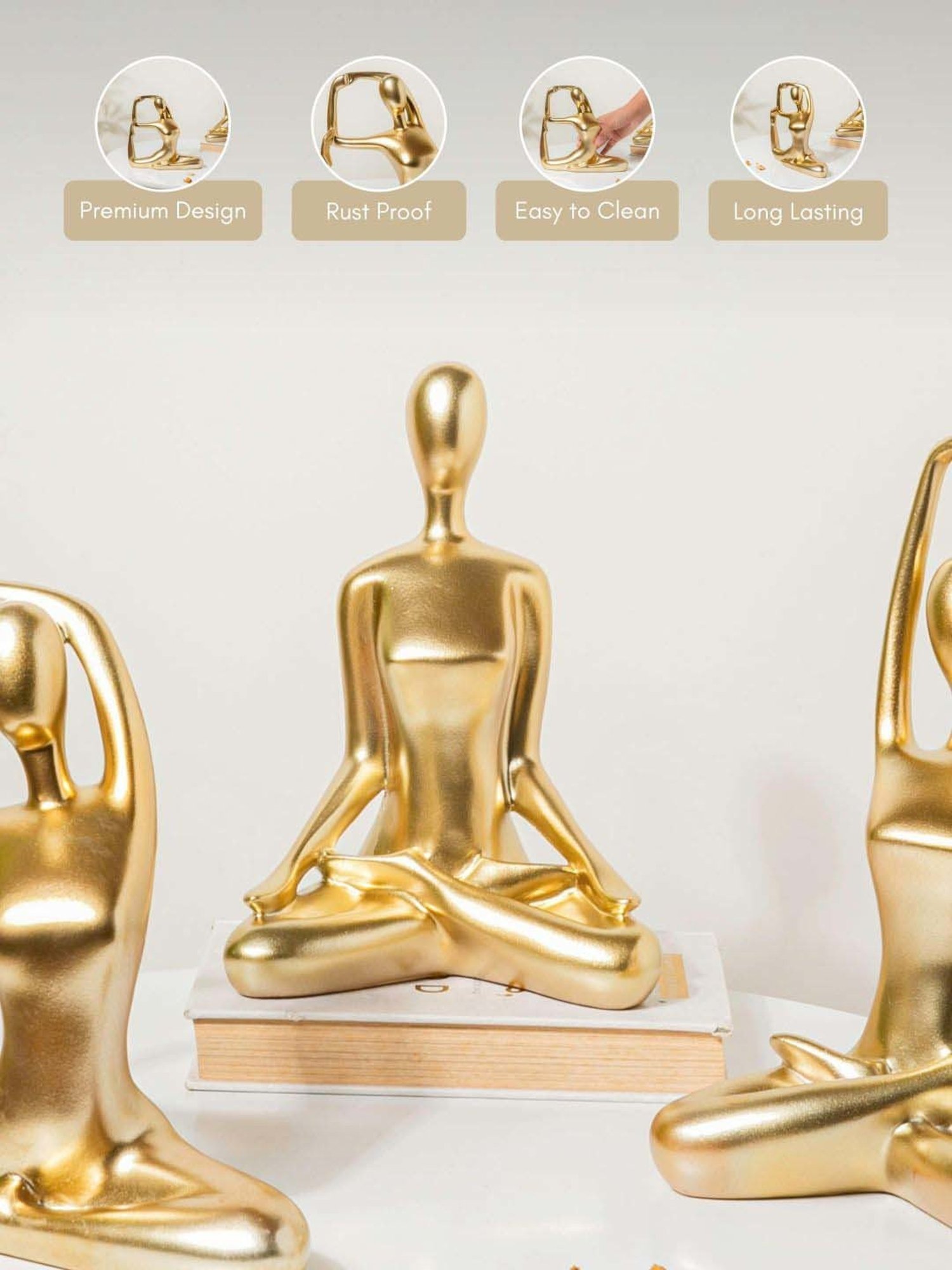 Nestasia Artisanal Stunning Golden Resin Made Showpiece Sitting In Pigeon Pose For Home Decoration