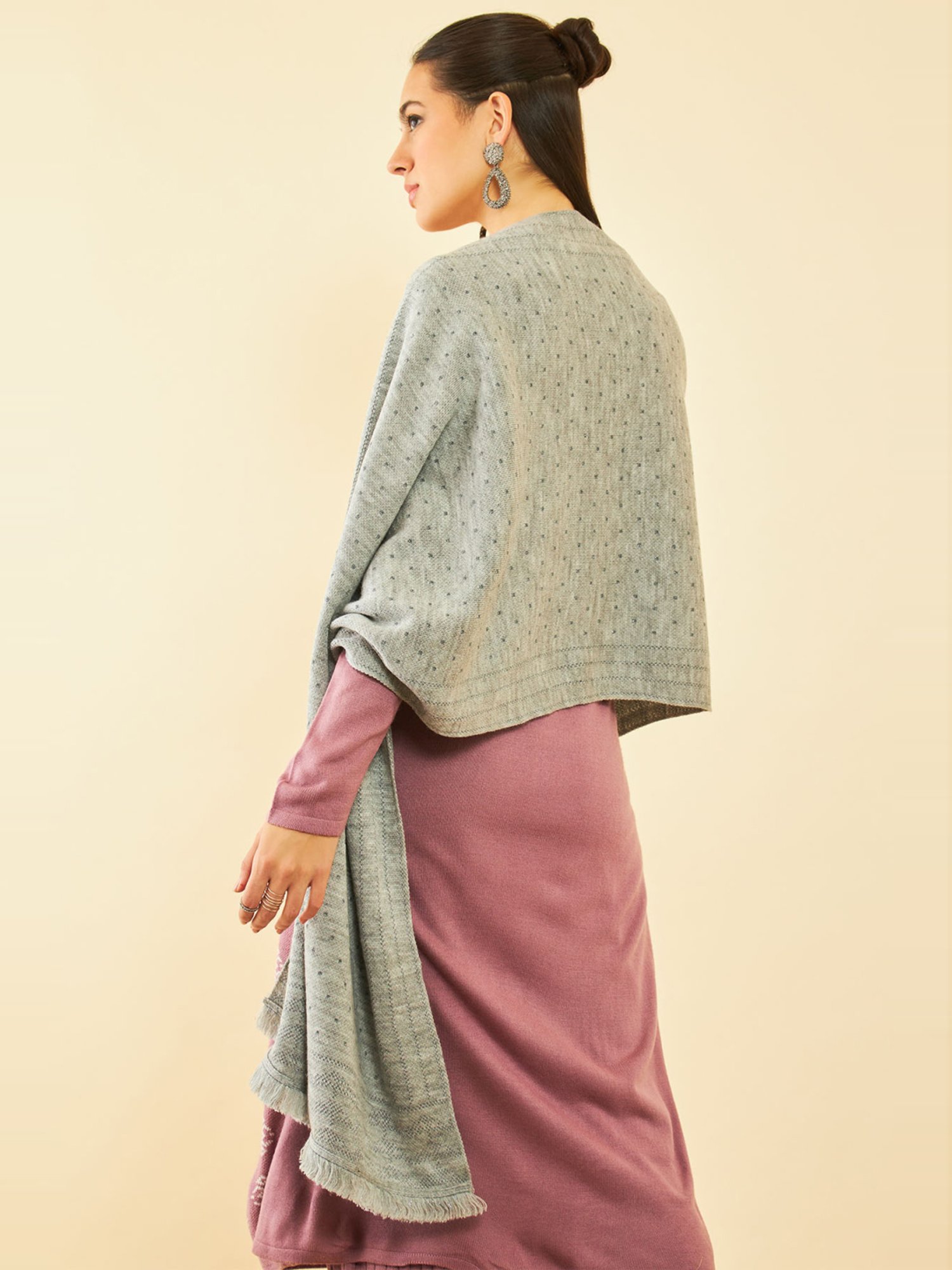 Soch Grey Woven Pattern Shawl