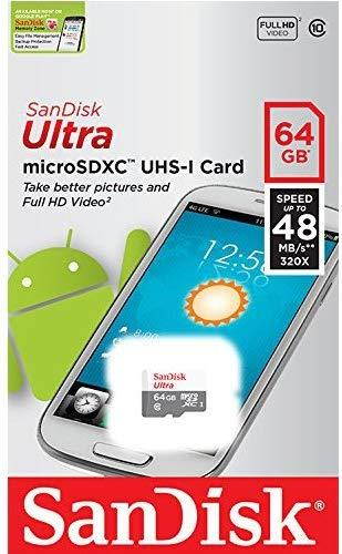 SanDisk Ultra 64GB MicroSD XC Class 10 Memory Card for Huawei Honor Holly 2 7 7i Enjoy 5s Mate 8 S G7 G8 Plus 5x Y6 Pro MediaPad M2 X2 P8 P8lite P8max with MemoryMarket MicroSD & SD Memory Card Reader