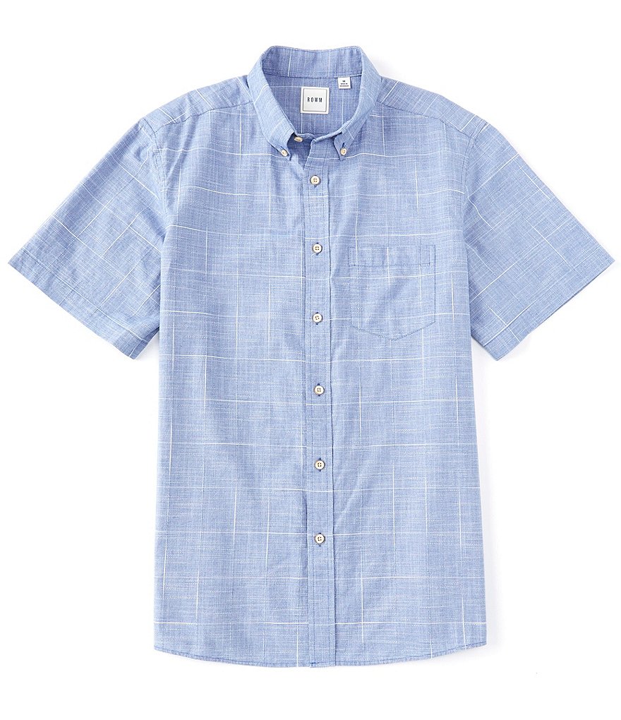 Rowm Short Sleeve Textured Window Pane Sportshirt