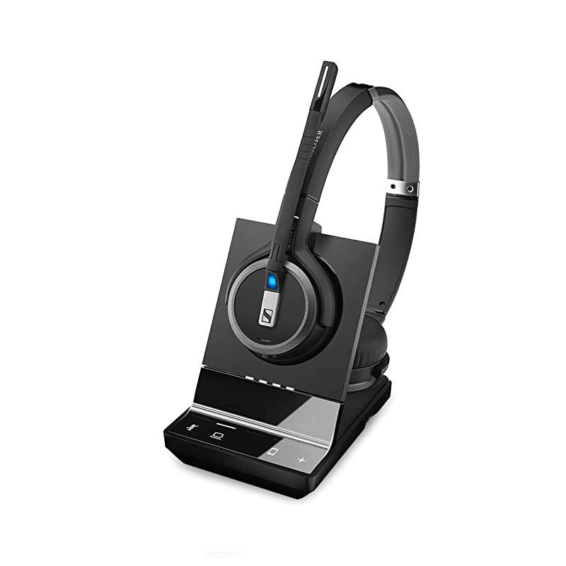 SDW 5063 506588 DoubleSided Binaural Wireless DECT Headset for PCSoftphone Connection Dual Microphone Ultra Noise Cancelling Black