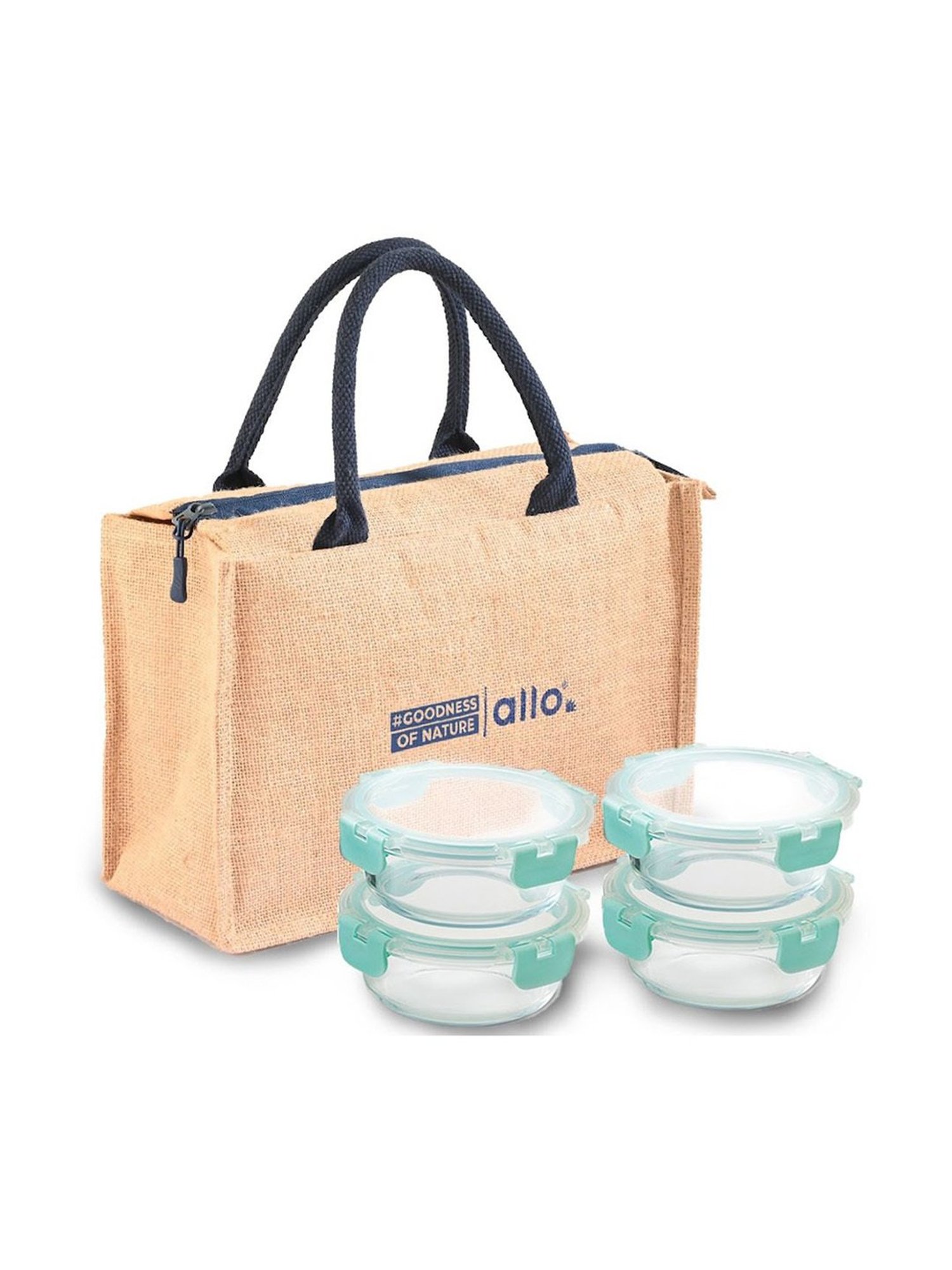 Borosilicate Glass Lunch Box Microwave Oven Safe with Detachable Lock and Jute Tiffin Bag