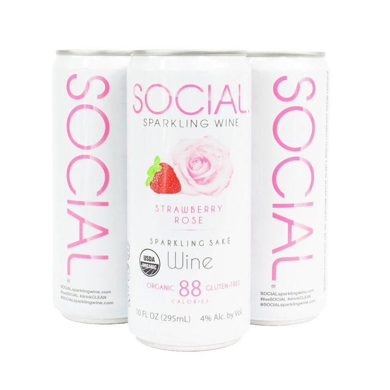 SOCIAL Strawberry Rose Sparkling Sake Wine - 4pk/10 fl oz Cans
