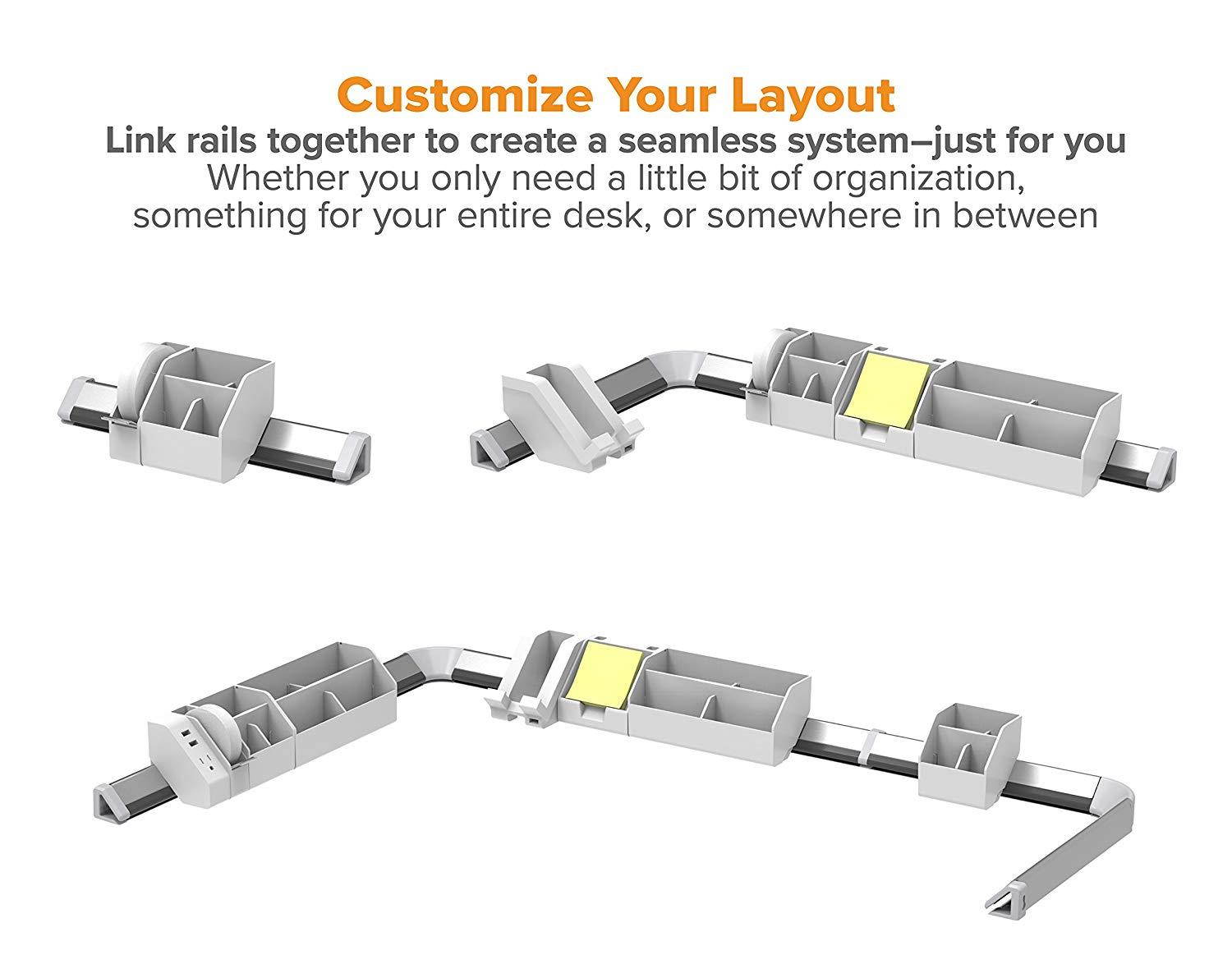 Bostitch Konnect 9-Piece Desktop Organizer Kit, Includes Cable Management Rails, Charging Phone Dock, Tape Dispenser, Sticky Notes, Storage Bins, White (KT-CKIT2-WHITE)