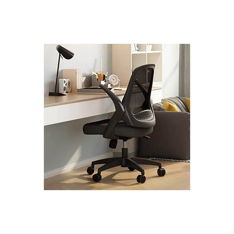 Office Task Desk Chair Swivel Home Comfort Chairs with Flip-up Arms and Adjustable Height, Black