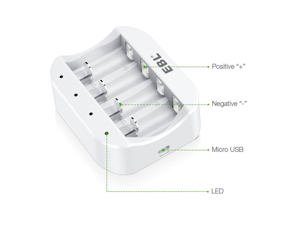 EBL  12PCS RCR123A 16340 Li-ion Battery + Smart 4 Slots Battery Charger for 16340 RCR123A Rechargeable Batteries