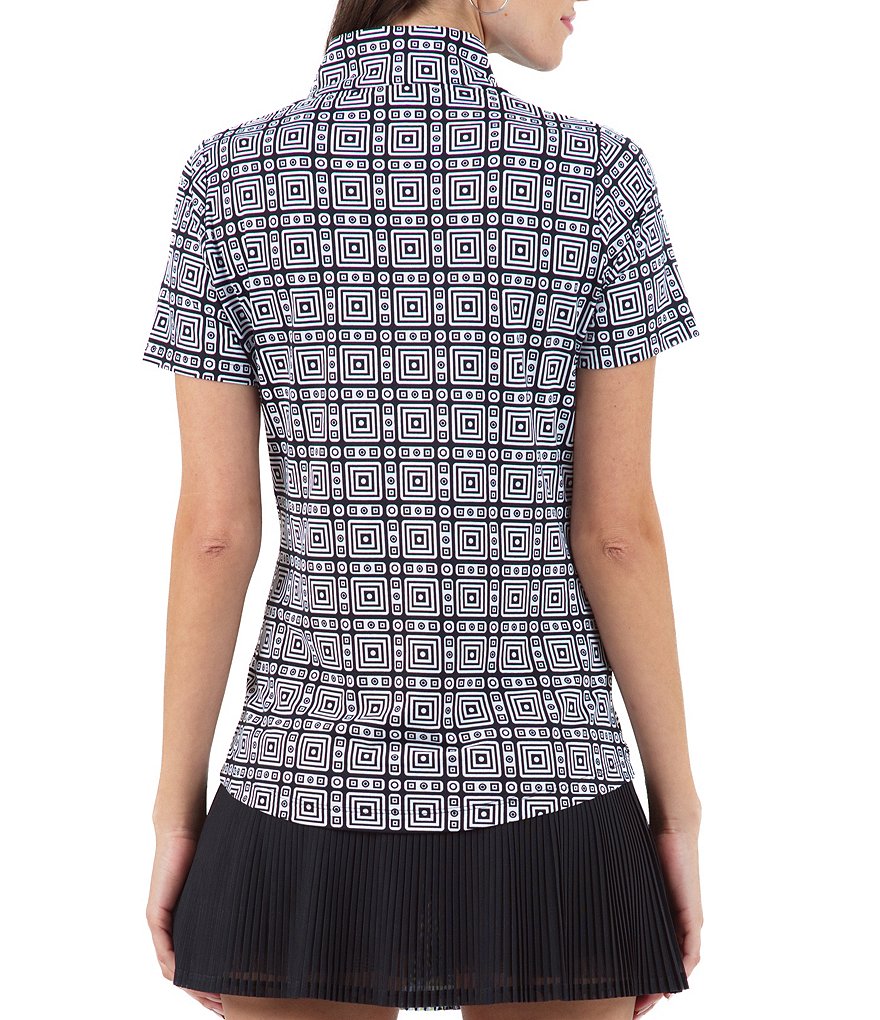 IBKUL Pricilla Print Short Sleeve Antimicrobial Mock Neck