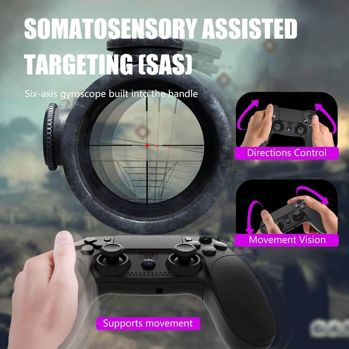 Game Controller for PS4 Wireless Gamepad for PS3/PS4/PS4 Pro/PC and Laptop with Vibration and Audio Function, Mini LED Indicator, High-Sensitive Controller with Ant (Black)