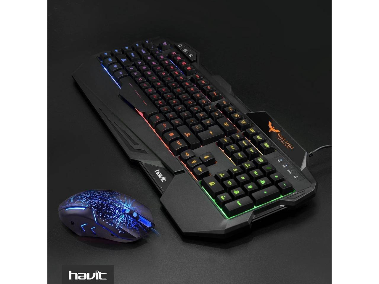 Gaming Keyboard and Mouse Combo, Led Rainbow Backlit Wired Gaming Keyboard and Gaming Mouse,Up to 3200 DPI,19 Anti-ghosting key ,5 multimedia keys - Black