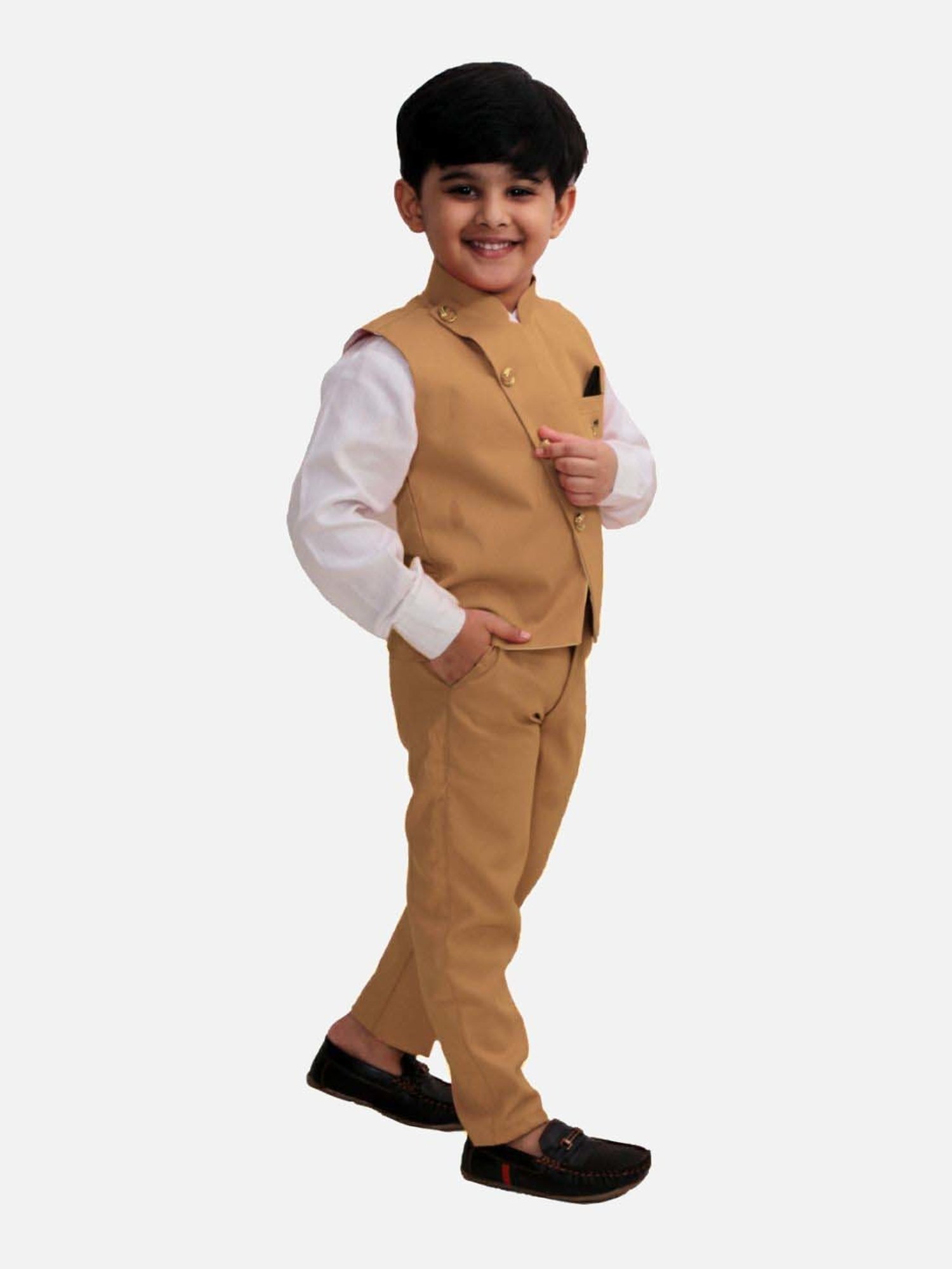 Fourfolds Boys Mustard Solid Full Sleeves Clothing Set