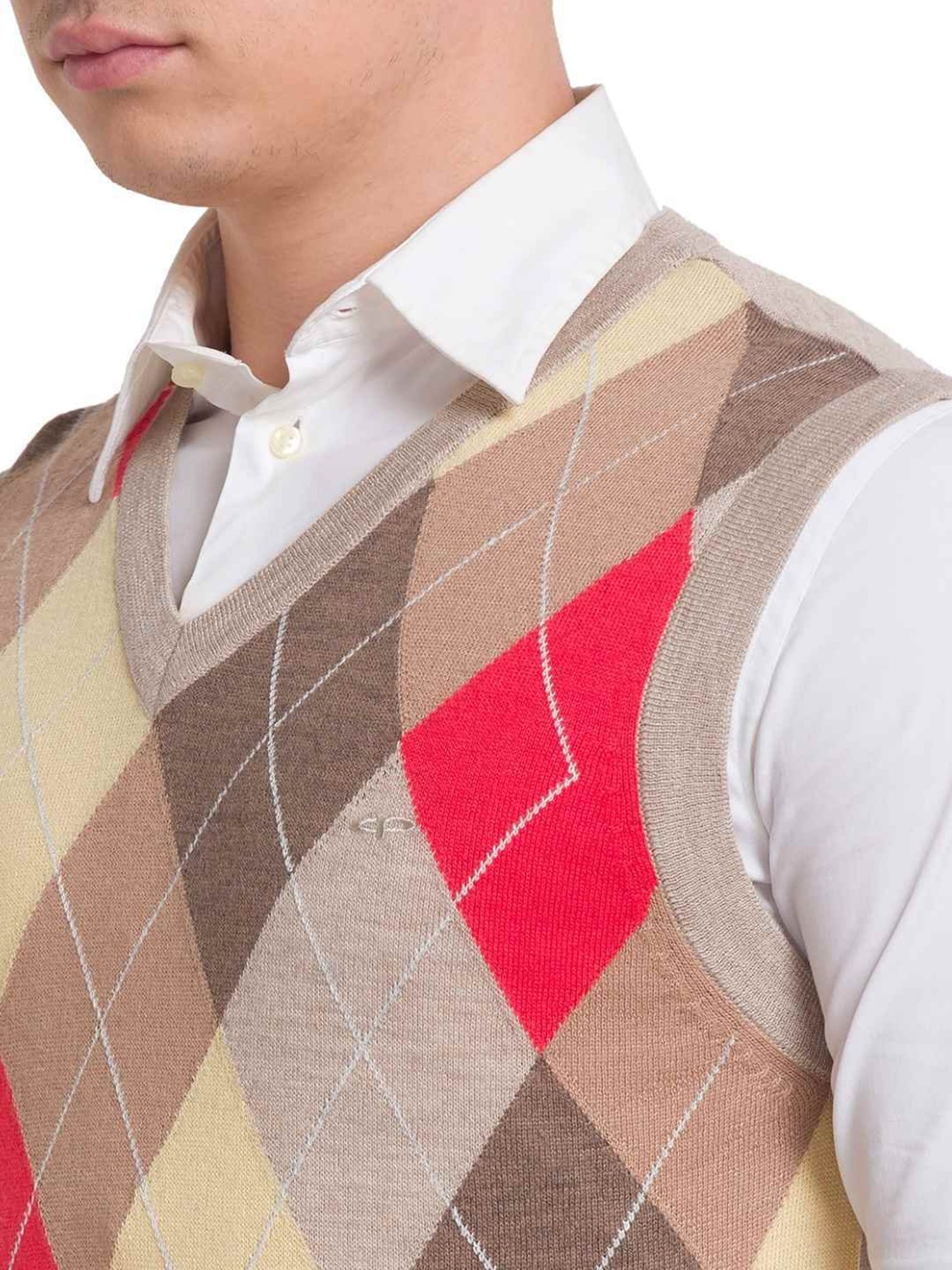 ColorPlus Beige Classic Fit Self Pattern Sweater