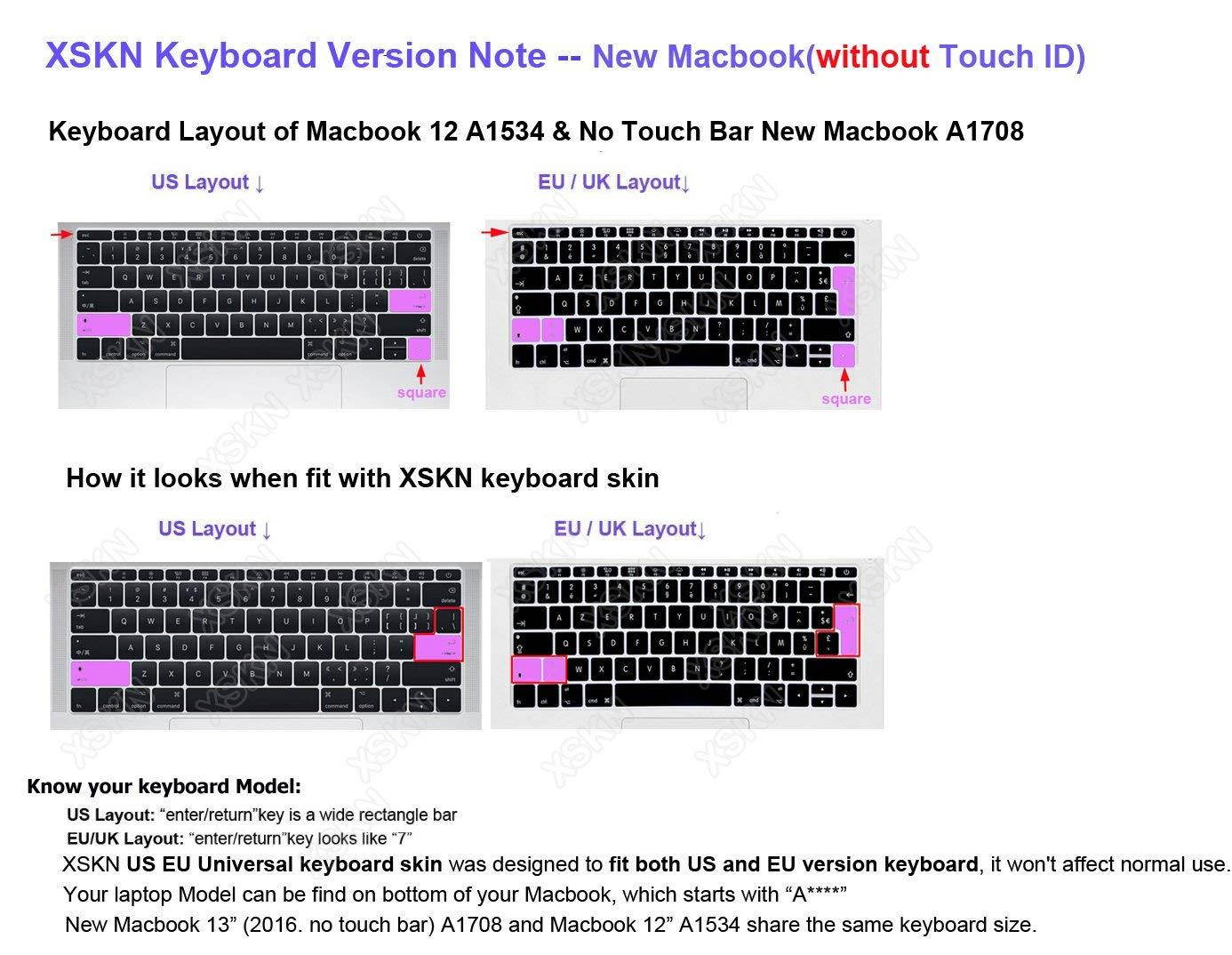 XSKN 2016 Shortcut Design Series Keyboard Skin Cover for New Macbook 12 (2015 Model A1534) and New MacBook Pro 13 (2016 Newest Version Model A1708, No Touch Bar), US&EU Version (Lightroom)
