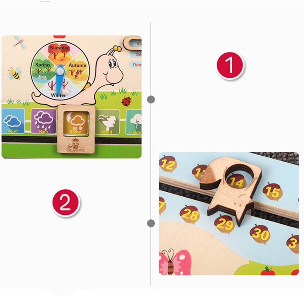 1 Set Wooden Digital Clock Alarm Calendar Learning Early Educational Toy Versatile Clock for Date Weather Week Month Season