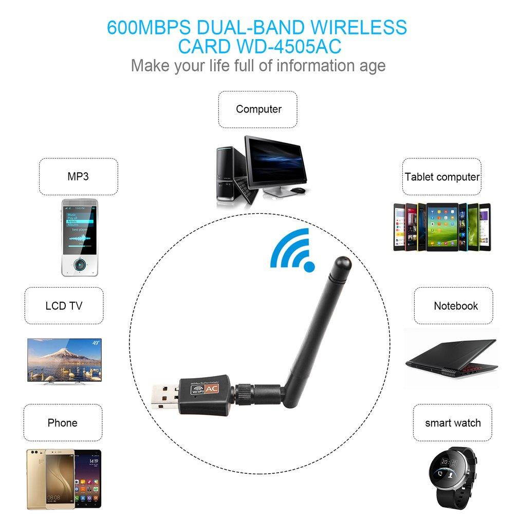Wireless Dual Band 802.11ac 5Ghz 2.4Ghz 600Mbps Adapter USB WiFi High Speed Transmission RTL8811AU Chipset WD-4505AC