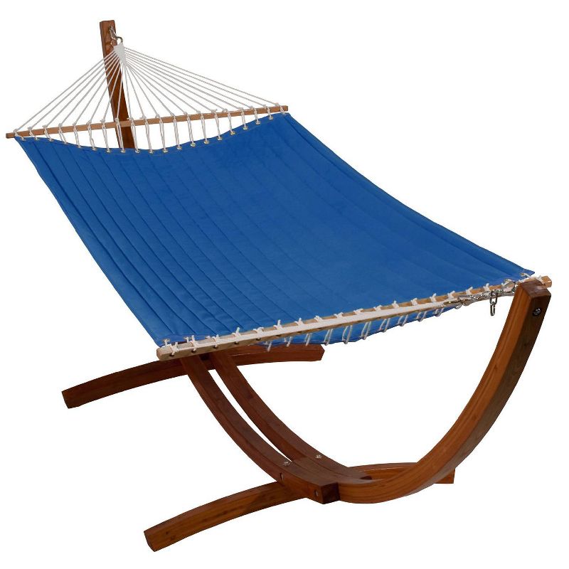 Algoma Sunbrella Quilted Hammock Reversible 11' - Milano Cobalt Stripe/Canvas Capri Solid