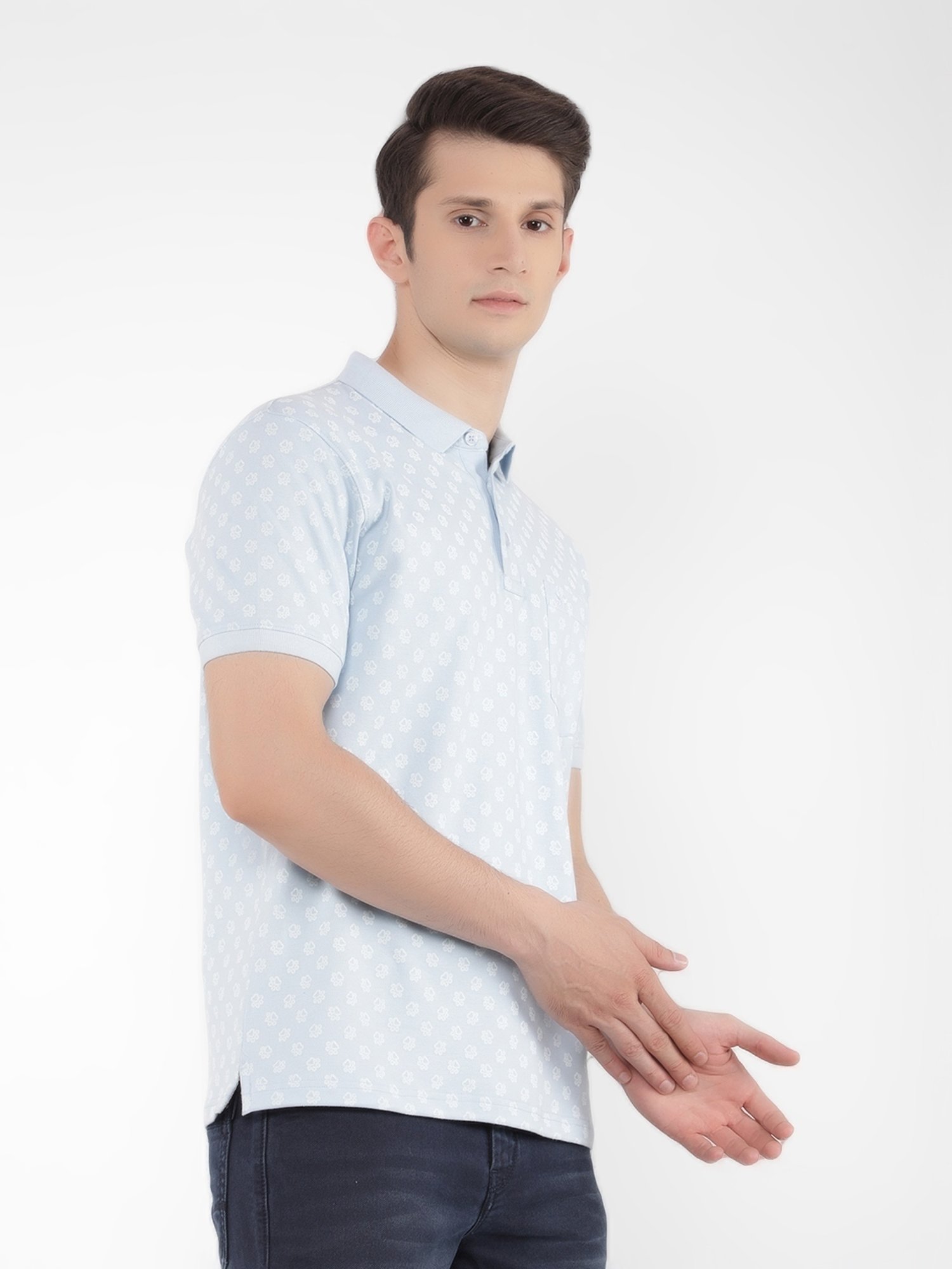 Crimsoune Club Blue Cotton Slim Fit Printed Polo T-Shirt