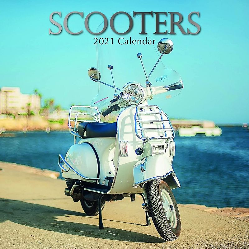 The Gifted Stationery 2021 Wall Calendar 12" x 12" Monthly View, Scooters Motorcycle Theme, 16-Month, with 180 Reminder Stickers