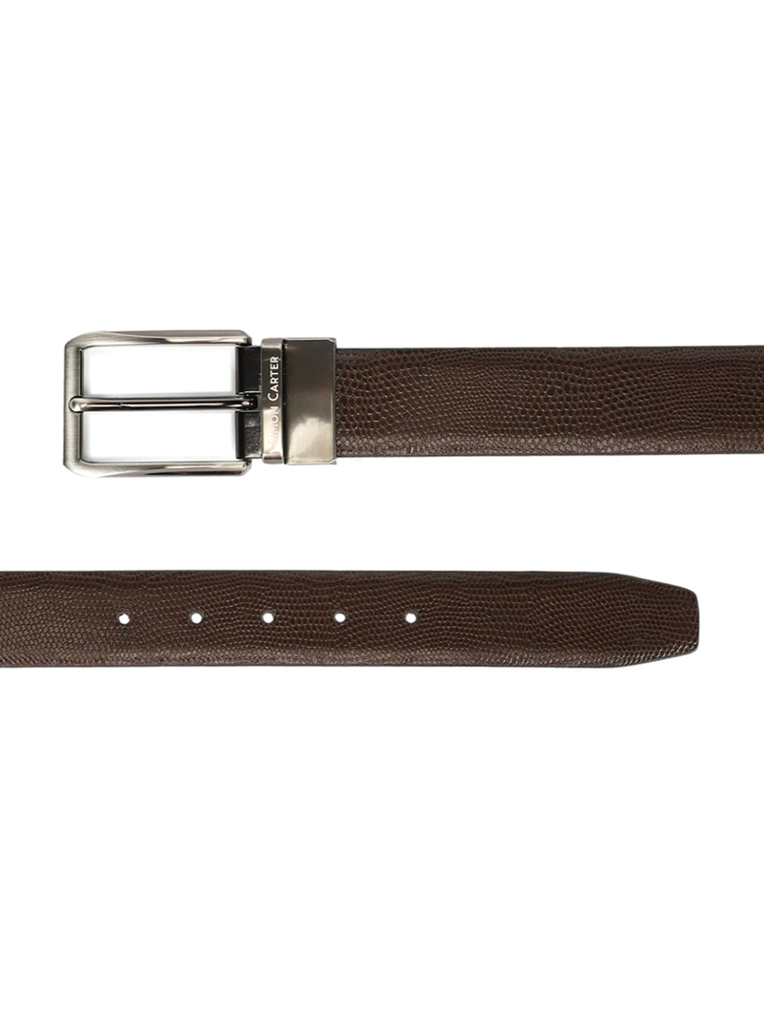 Simon Carter Black Leather Textured Reversible Belt for Men