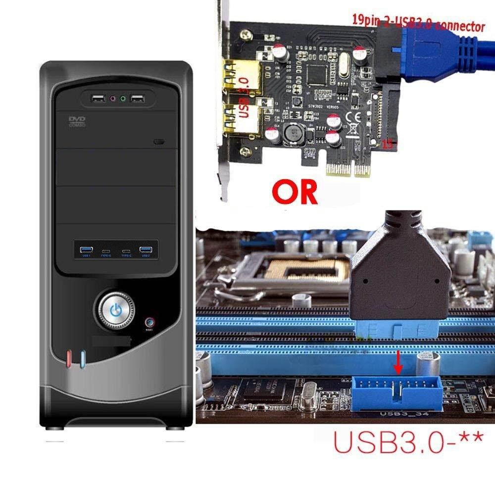 XinYS Desktop 2-Port USB A USB 3.0 Type -C USB C 3.5 inch Front Panel Data Hub for PC, 20pin/19pin to USB3.0