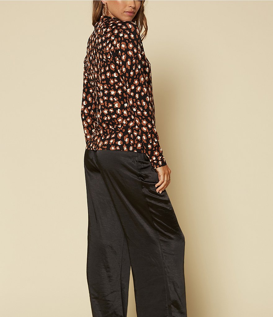 Skies Are Blue Leopard Print Mock Neck Long Sleeve Top