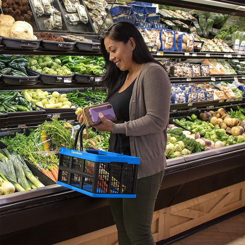 CharcoalCleverMade CleverCrate Durable Plastic Stackable 16L Collapsible Shopping Basket, Charcoal (3-Pack)