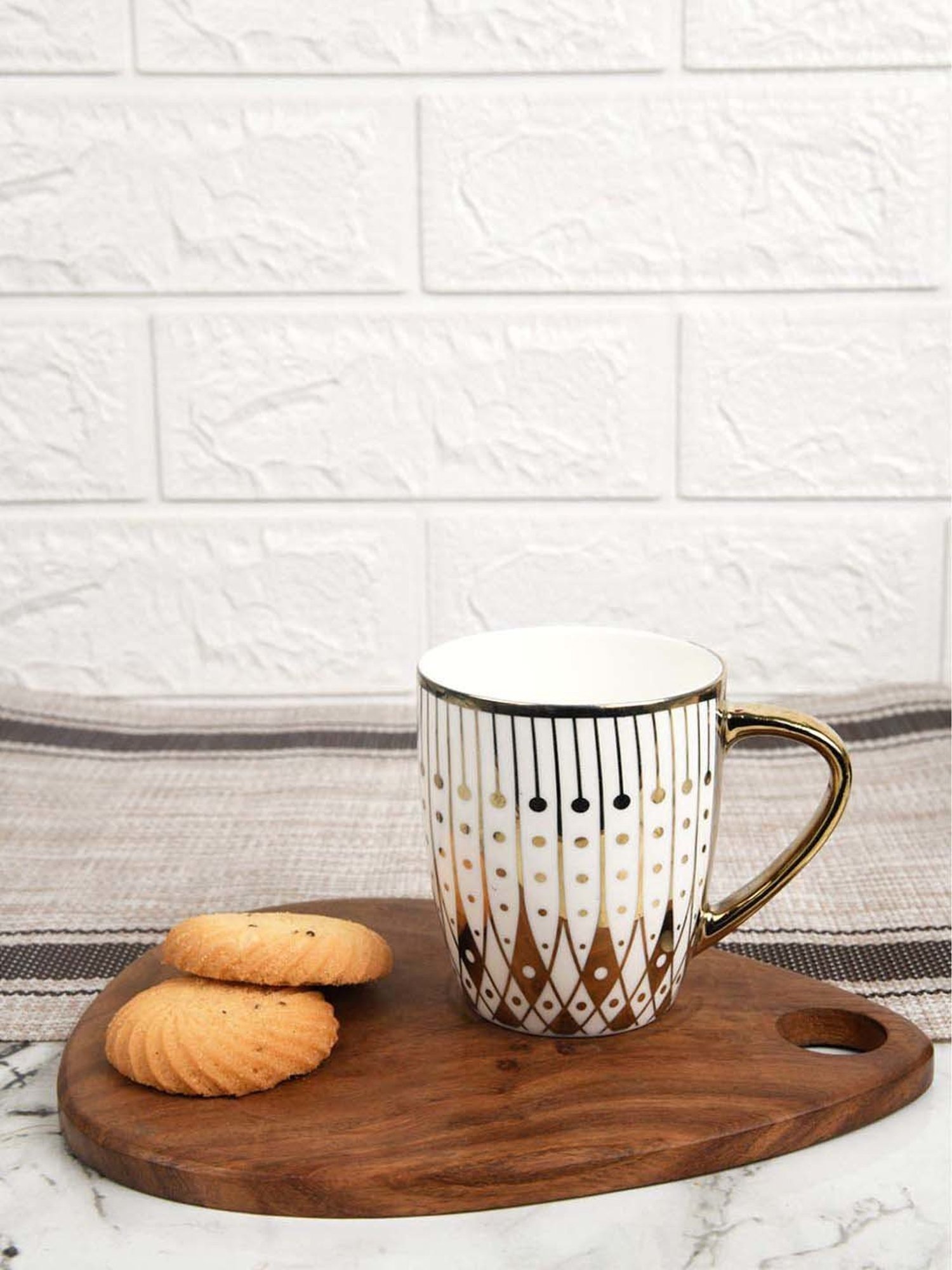 Femora White & Golden Bone China Tea Cup (0.16 L) - Set of 6