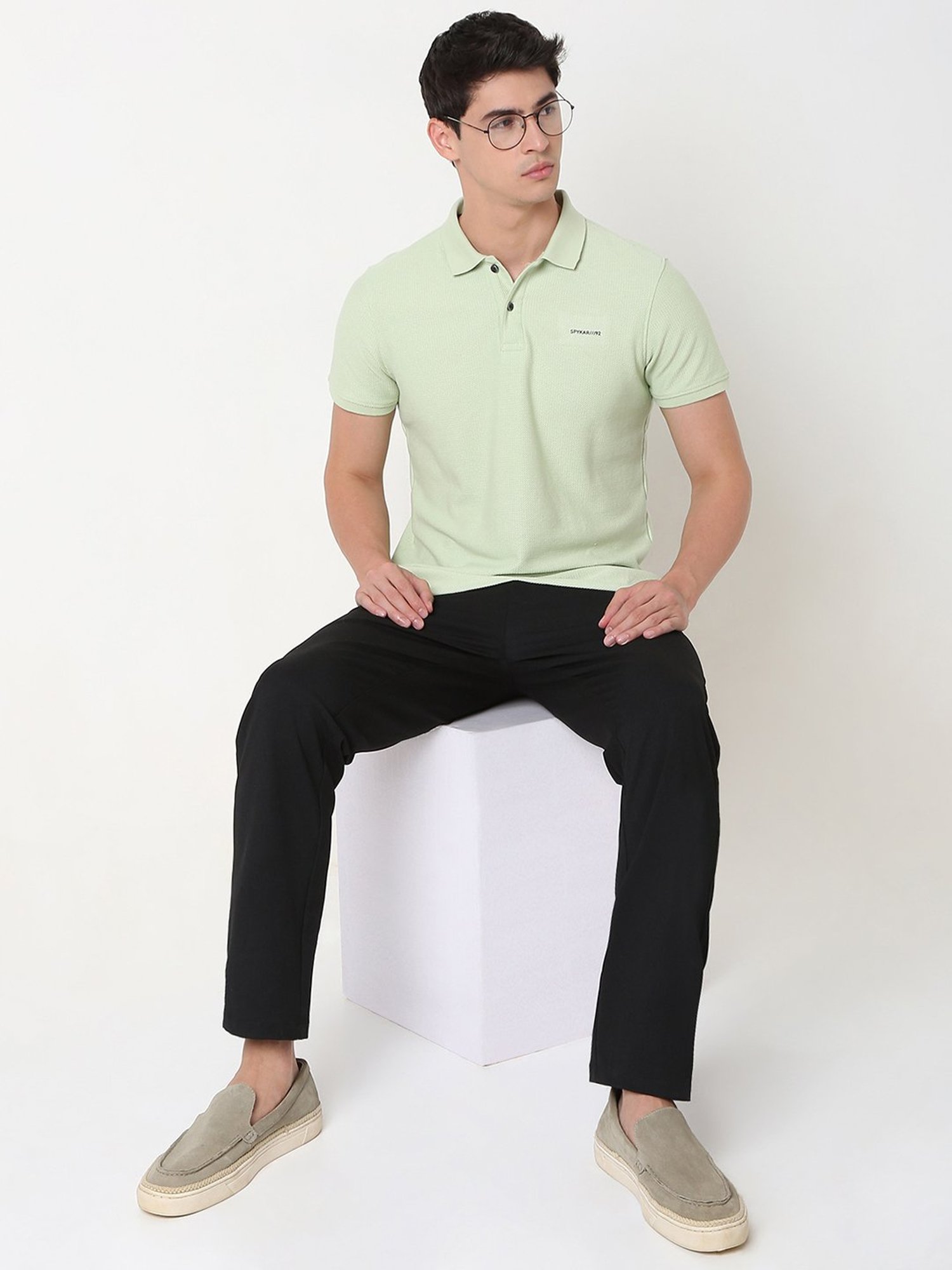 Spykar Mint Green Slim Fit Polo T-Shirt