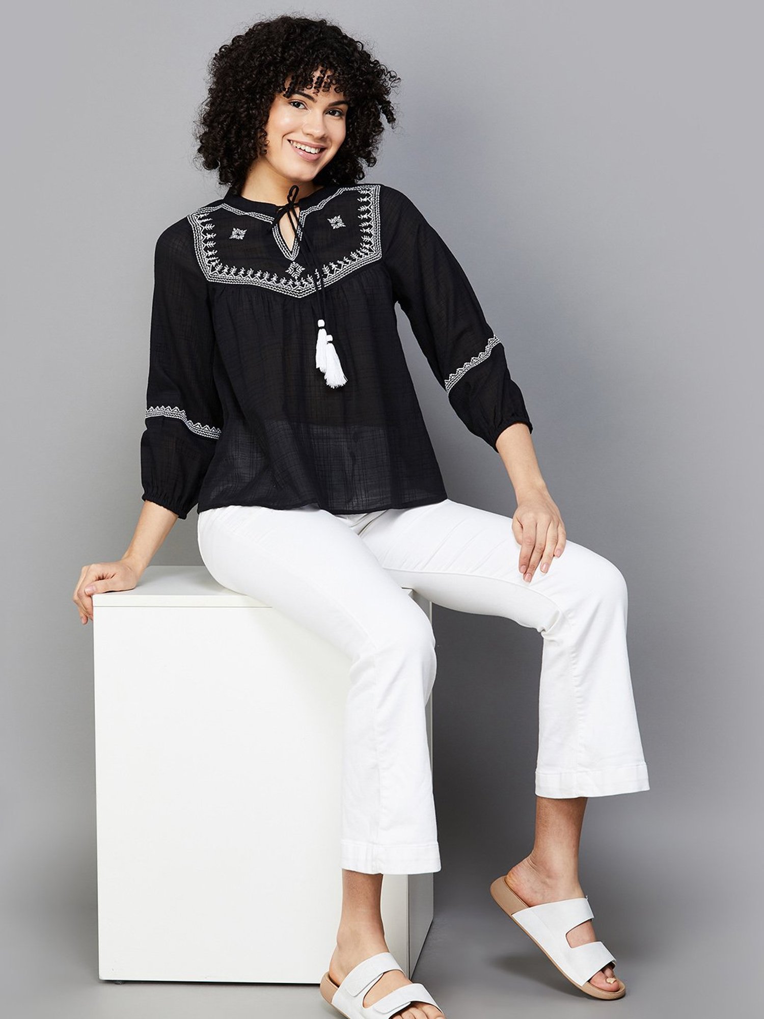 Fame Forever by Lifestyle Black Embroidered Top