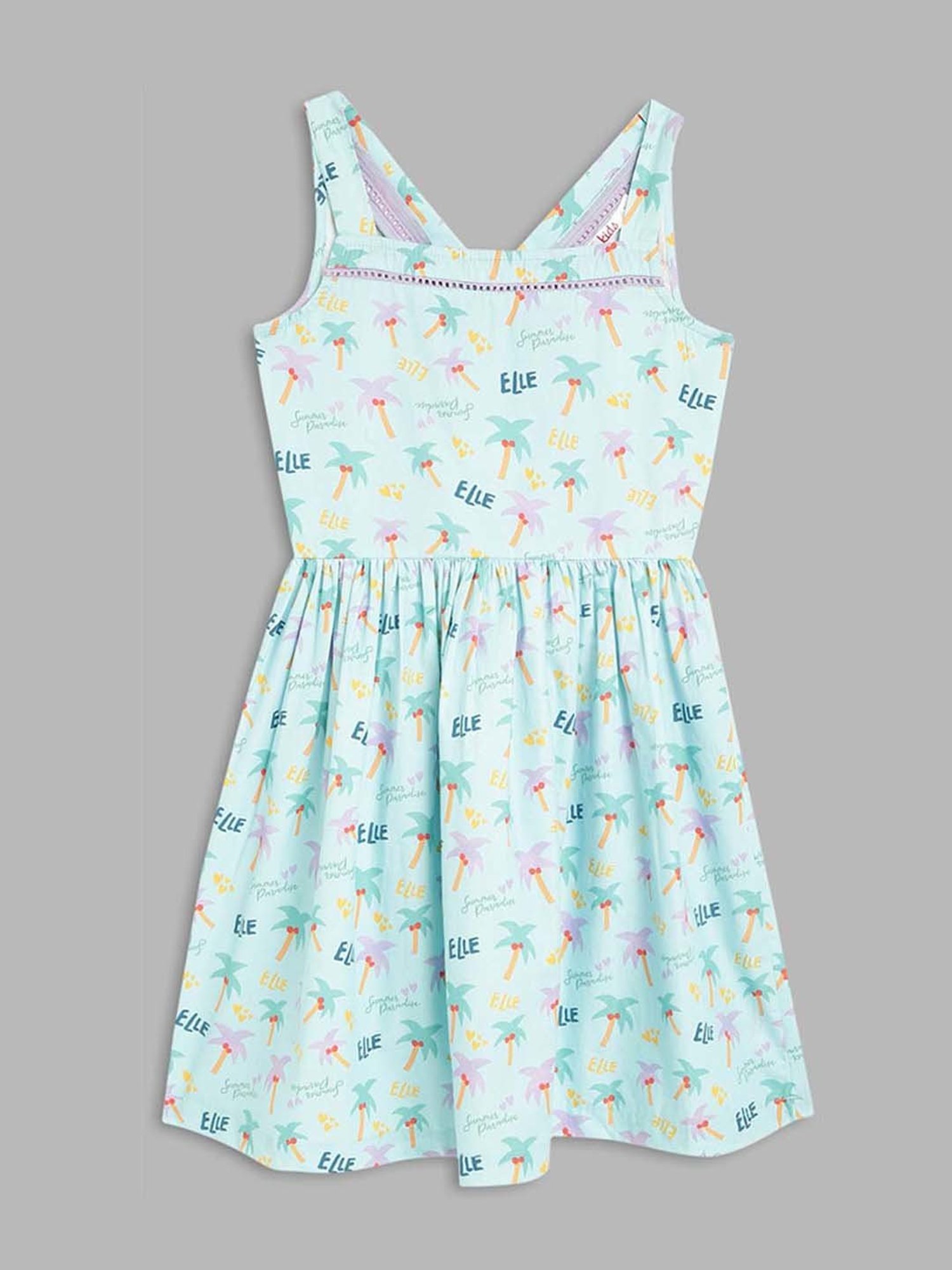 Elle Kids Kids Blue & Yellow Cotton Printed Dress