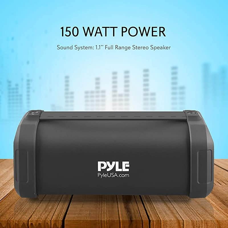 Wireless Portable Bluetooth Speaker150 Watt Power Rugged Compact Audio Sound Box Stereo System with Rechargeable Battery 35mm AUX Input Jack FM Radio Micro SD and USB ReaderPBMSQG9 Black