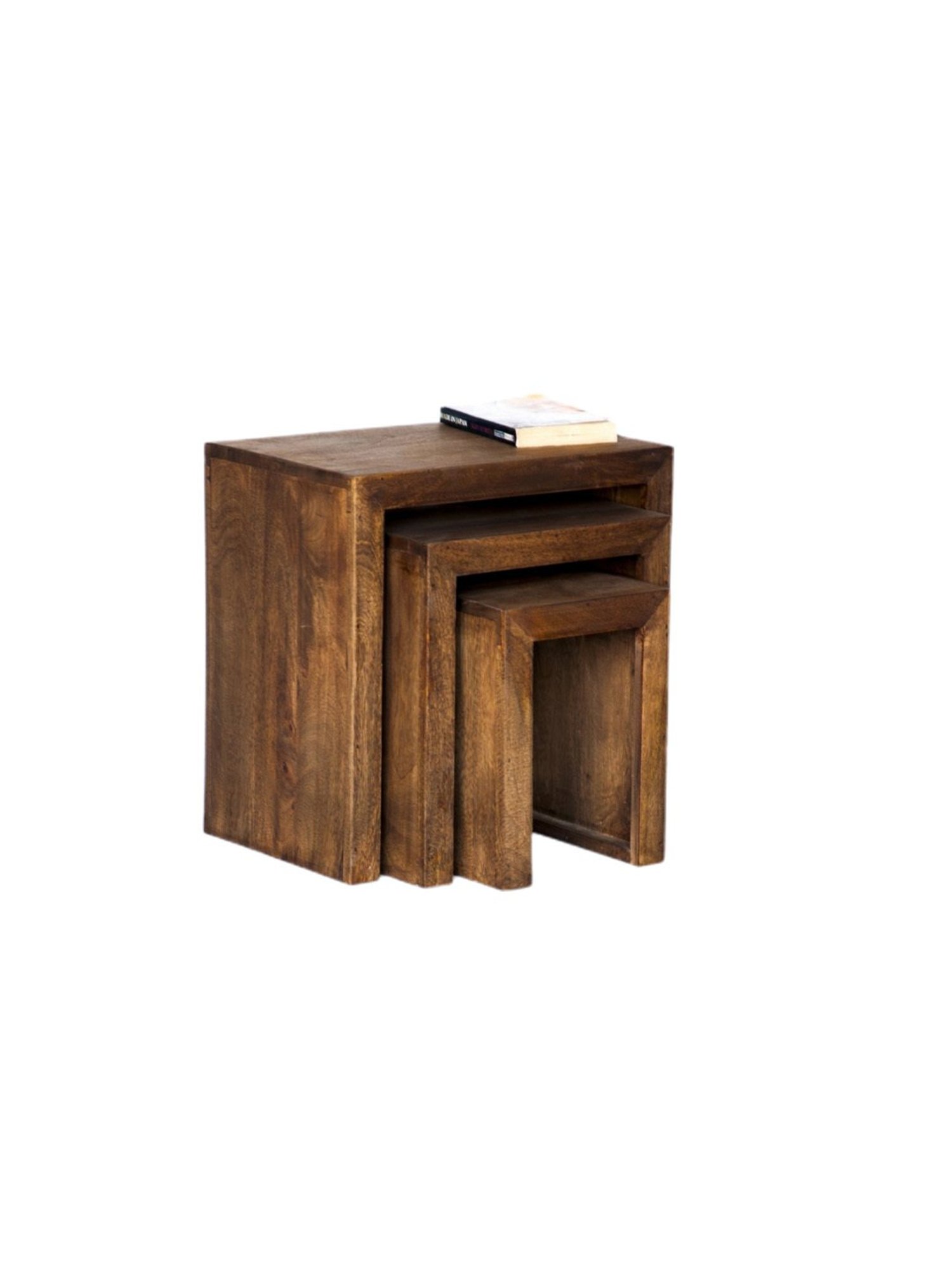 Ikiriya Oakland Brown Sheesham Wood Nesting Table Teak Finish - Set of 3