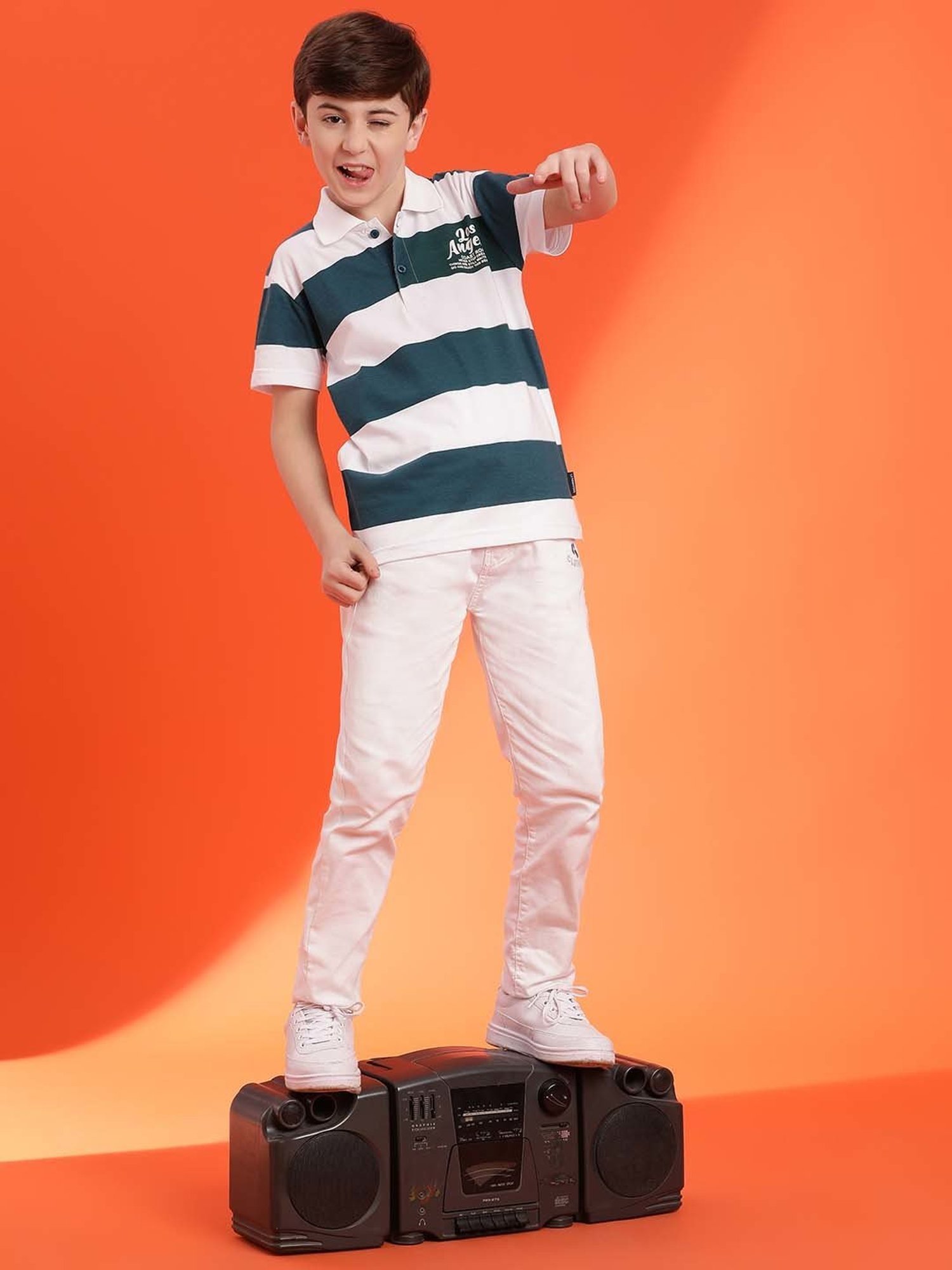 Lil Tomatoes Kids Teal Blue & White Striped Polo T-Shirt