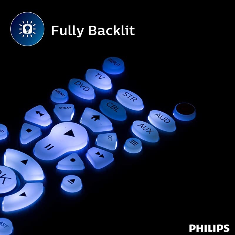 Backlit Universal Remote Control For Samsung, Vizio, LG, Sony, Sharp, Roku, Apple TV, RCA, Panasonic, Smart TVs, Streaming Players, Blu-ray, DVD, 6-Device, Black, SRP9368D/27